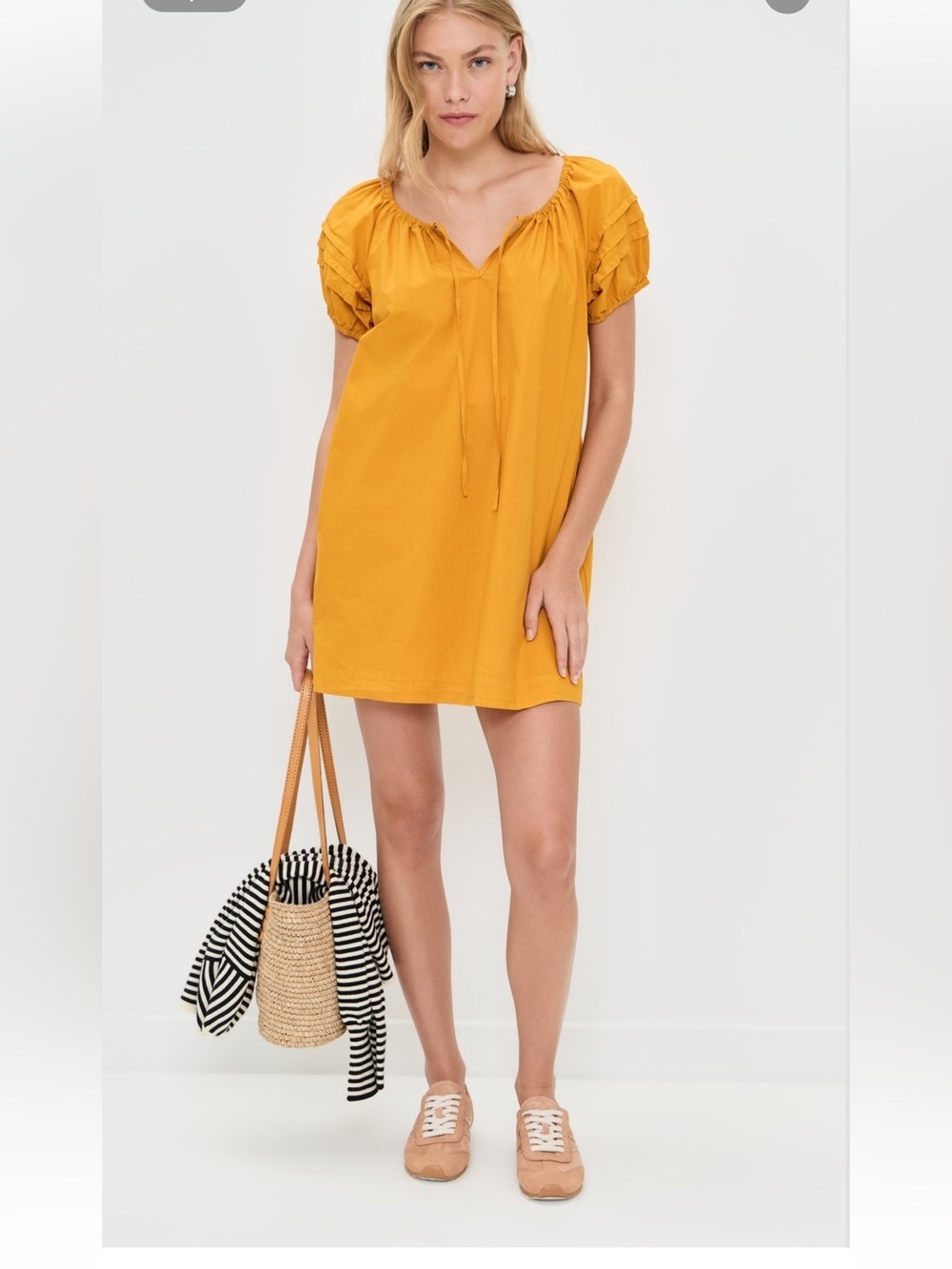 NWT Alex Mill Rose Cotton Poplin Mini Dress in Golden Yellow - Size Small